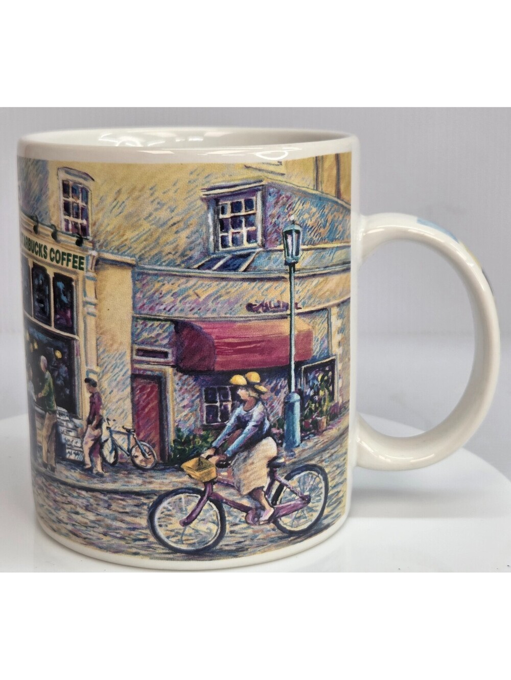Vintage 2001 Starbucks Barista Bicycle Street Scene 2026 Storefront Mug